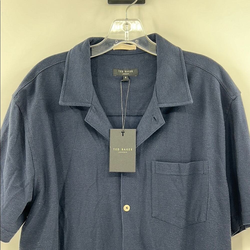 Ted Baker Men's Chatley SS Jersey Pique Cabana Shirt - Navy - 5 - New with tags